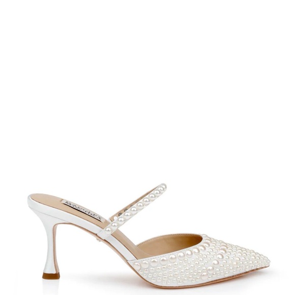 Badgley Mischka Shoes - Badgley Mischka White Pearl-Embellished Pointed Mule Heels